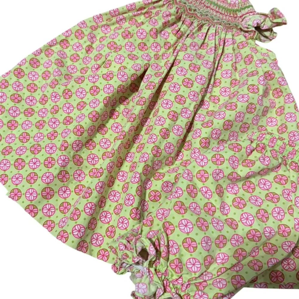 The Bailey Boys | Green Pink Smocked Dress with Bloomers 3 month